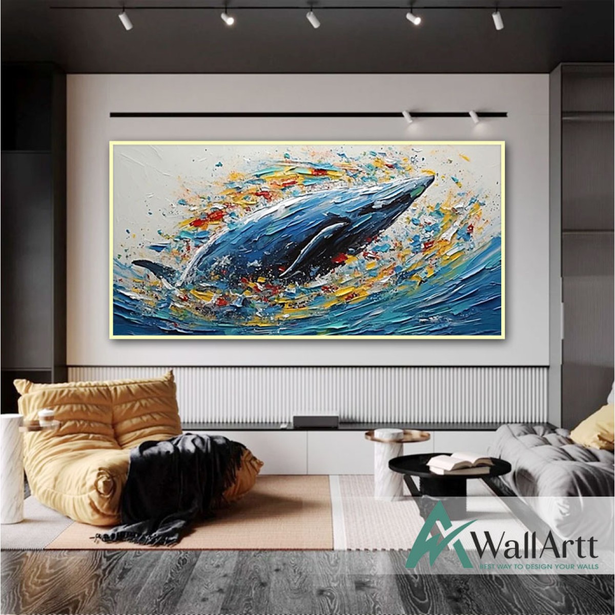 Abstract Whale 3D Heavy Textured Partial oil Painting